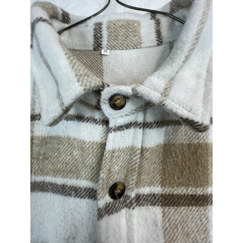 Plaid Flannel Shacket Adult Size Medium Khaki/White Manfinity Homme Jacket Y2K - Picture 3 of 9